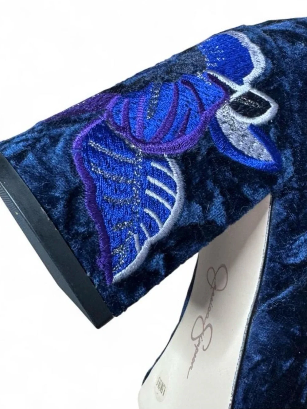 Jessica Simpson Royal Blue Velvet Embroidered Block Heel Ankle Boots